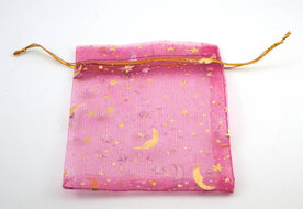 Organza zakje Maan en Sterren, diverse kleuren, 9x12 cm