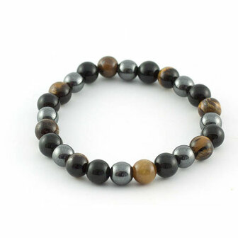 Hematiet/tijgeroog/obsidiaan armband, 8 mm kralen