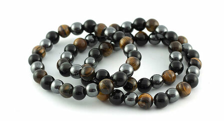 Hematiet/tijgeroog/obsidiaan armband - Just Flow - webwinkel met violet glas, edelsteenremedies, edelstenen, sieraden, pendels,