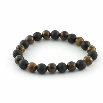 Tijgeroog en lava armband - Just Flow - webwinkel met violet glas, edelsteenremedies, edelstenen, sieraden, pendels, orakelkaar