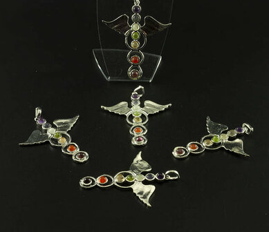 Engelenvleugel hanger met chakrasteentjes - Just Flow - webwinkel met violet glas, edelsteenremedies, edelstenen, sieraden, pen