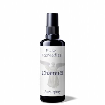 Flow Remedies engelen-energie aura spray Chamu&euml;l in 60 ml violet glas fles met spraydop