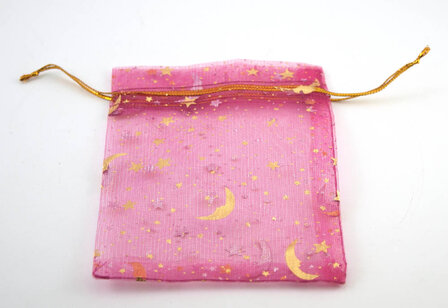 Organza zakje Maan en Sterren, diverse kleuren, 9x12 cm