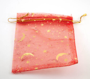 Organza zakje Maan en Sterren, diverse kleuren, 9x12 cm