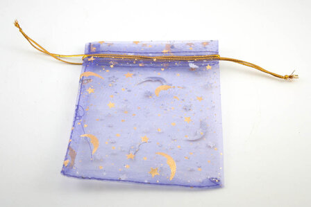 Organza zakje Maan en Sterren, diverse kleuren, 9x12 cm