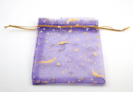 Organza zakje Maan en Sterren, diverse kleuren, 9x12 cm