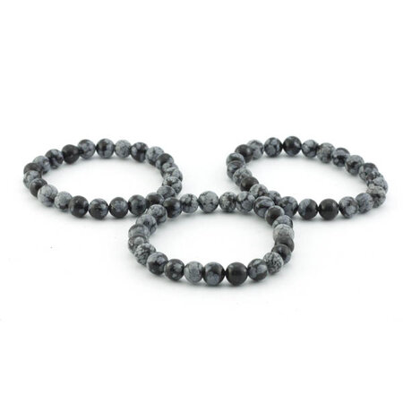 Sneeuwvlok obsidiaan armband, 8 mm kralen