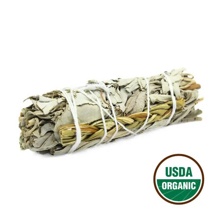 Witte salie en sweetgrass smudgestick, 10 cm