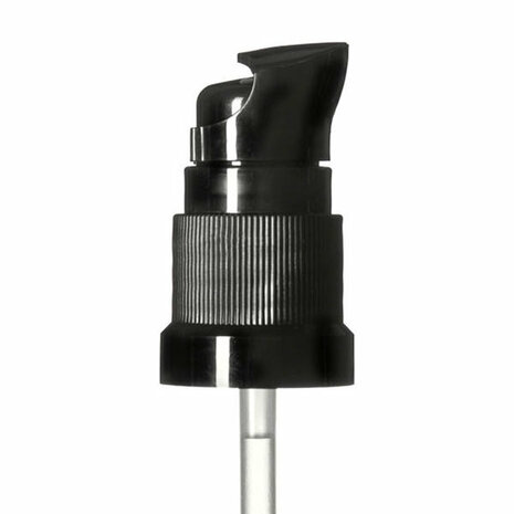 Miron pompdop/lotiondop Metropolitan voor Orion flessen,  DIN18, zwart kapje, dosering 0,10 ml