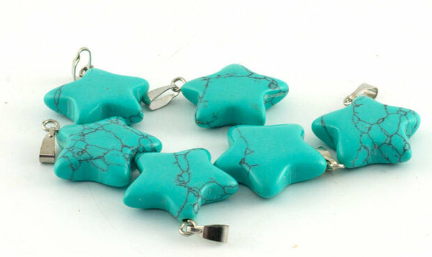 Magnesiet ster hanger, turquoise gekleurd - Just Flow - webwinkel met violet glas, edelsteenremedies, edelstenen, sieraden, pen