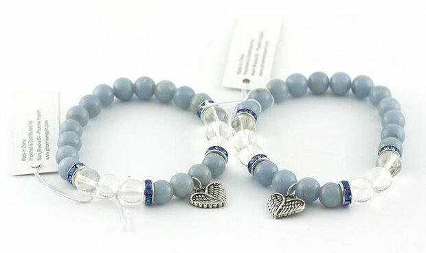 Angeliet/bergkristal armband met hartje - Just Flow - webwinkel met violet glas, edelsteenremedies, edelstenen, sieraden, pende