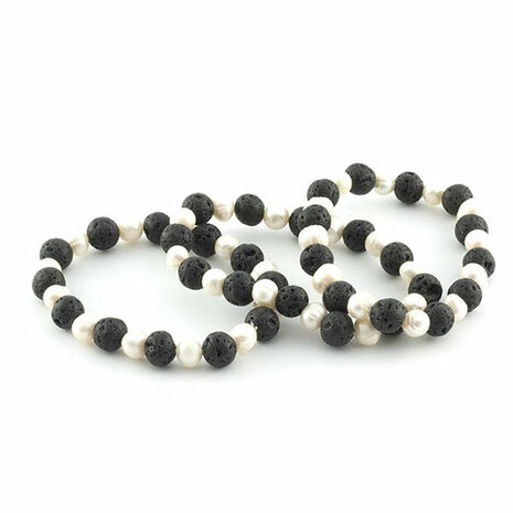 Lava en parel armband - Just Flow - webwinkel met violet glas, edelsteenremedies, edelstenen, sieraden, pendels, orakelkaarten,