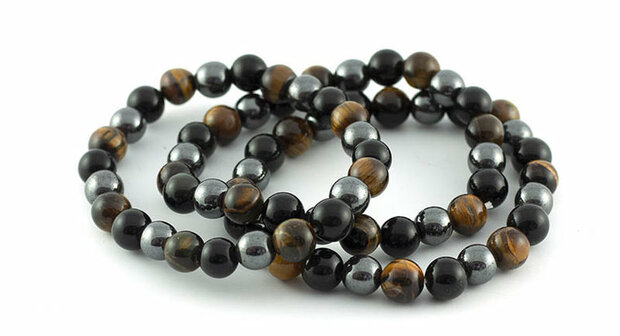 Hematiet/tijgeroog/obsidiaan armband - Just Flow - webwinkel met violet glas, edelsteenremedies, edelstenen, sieraden, pendels,