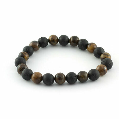 Tijgeroog en lava armband - Just Flow - webwinkel met violet glas, edelsteenremedies, edelstenen, sieraden, pendels, orakelkaar
