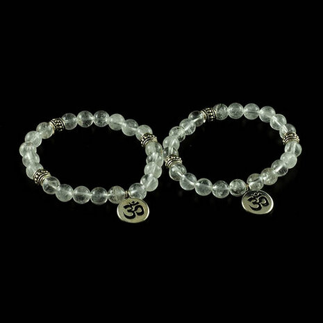 Bergkristal armband met ohm - Just Flow - webwinkel met violet glas, edelsteenremedies, edelstenen, sieraden, pendels, orakelka