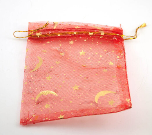 Organza zakje Maan en Sterren, diverse kleuren, 9x12 cm