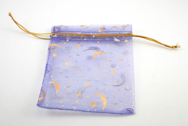 Organza zakje Maan en Sterren, diverse kleuren, 9x12 cm