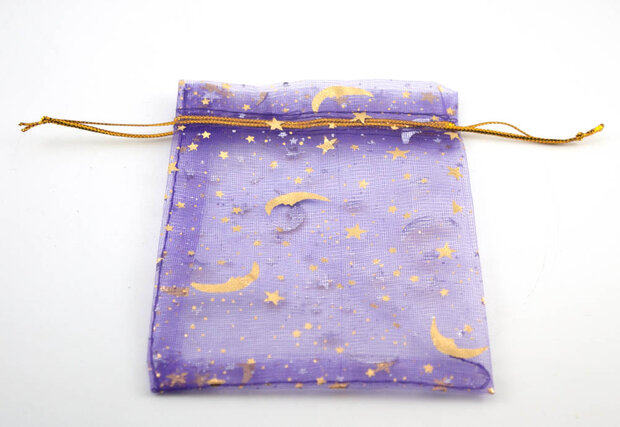 Organza zakje Maan en Sterren, diverse kleuren, 9x12 cm
